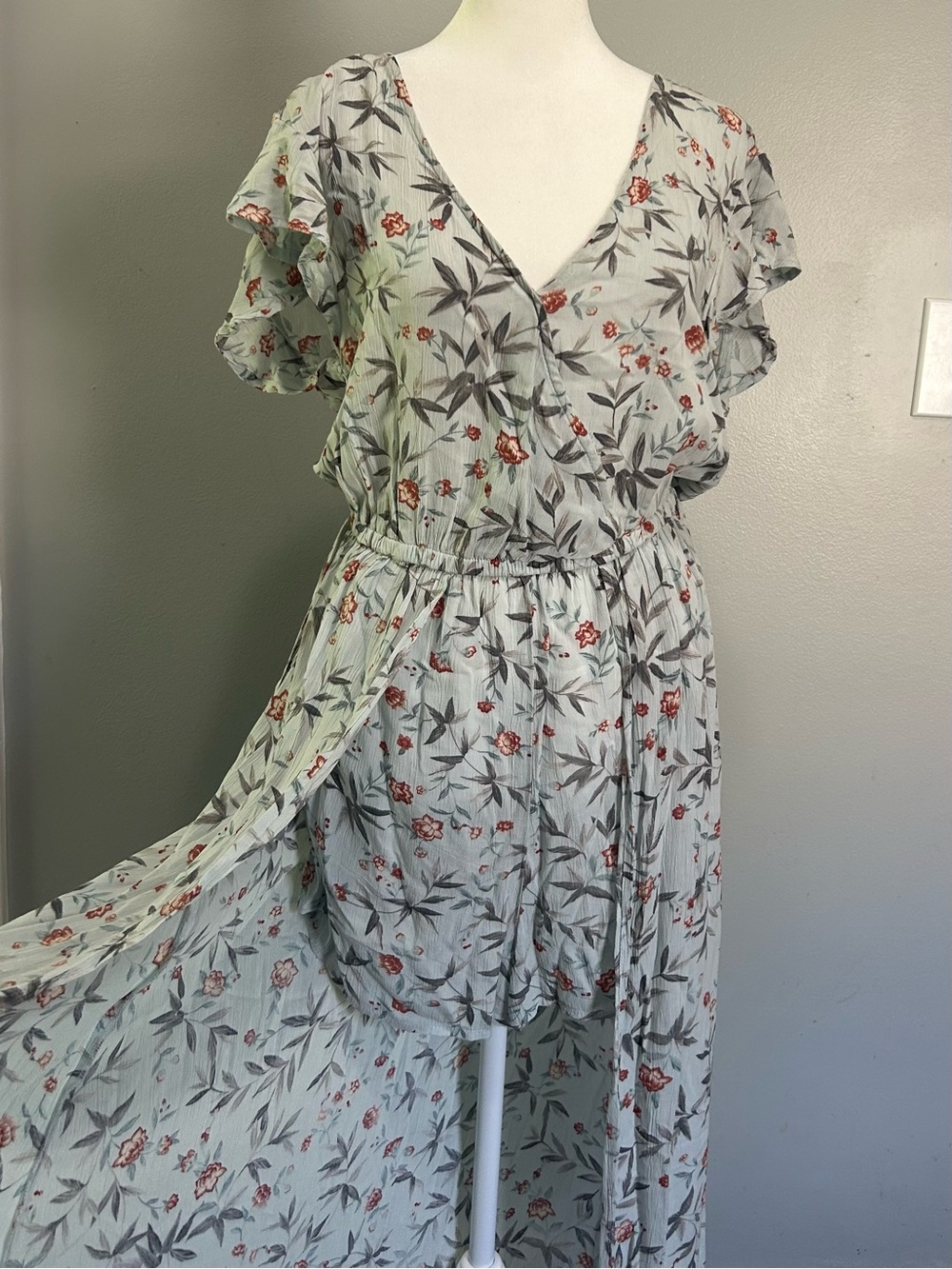 American Eagle Outfitters Floral Maxi Dress Romper Shorts Light Blue M